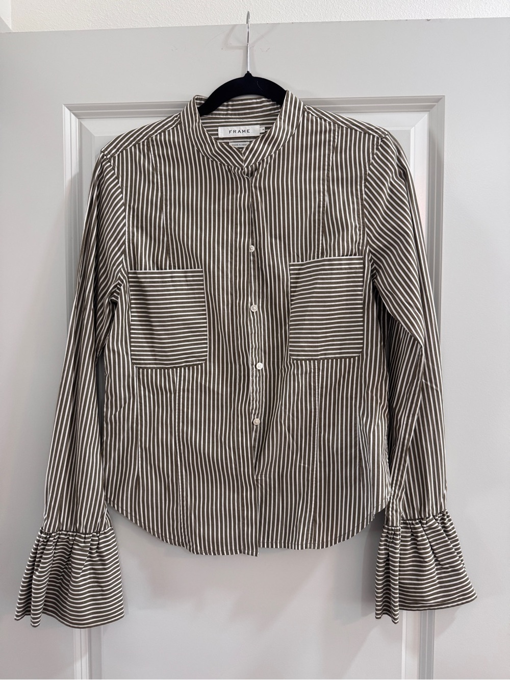 Frame Denim Brown and White Stripe Button-Down Shirt